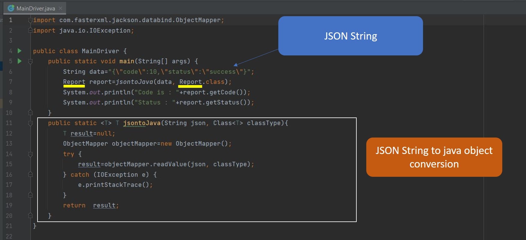 How to convert json String to java object